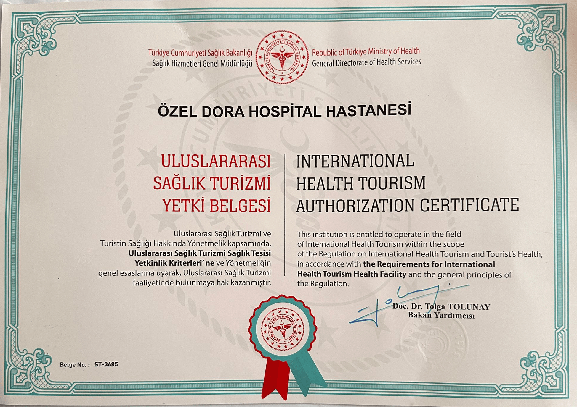 Dora Hospital Sertifikası
